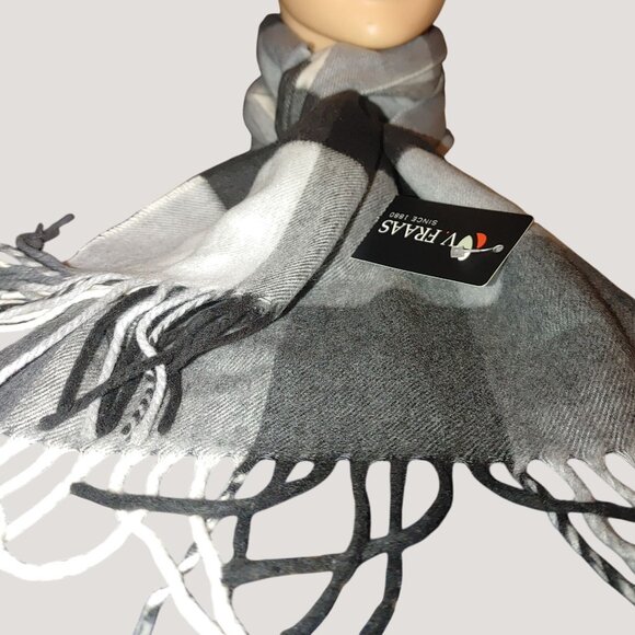 Checkered Scarf Black White Acrylic V. Fraas Germany Womens Fringe - Picture 5 of 7